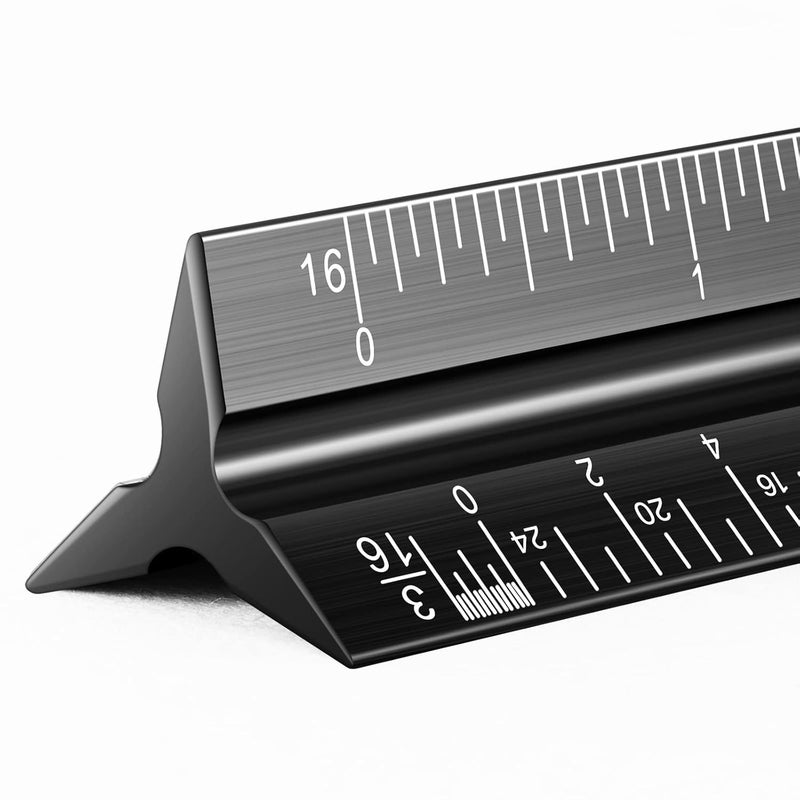 DAGONGREN Architectural Scale Ruler for Blueprint, 12'' Metric Metal Engineers Triangle Drafting Ruler with Imperial Measurements for Architects Engineering, Artists, Draftsman Drawing, Laser-Etched Markings - Image 1